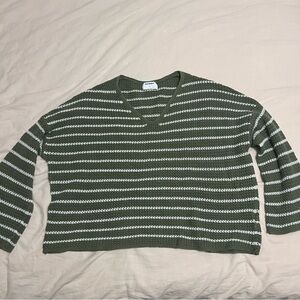 Green Striped Women's Sweater XXL bell sleeve